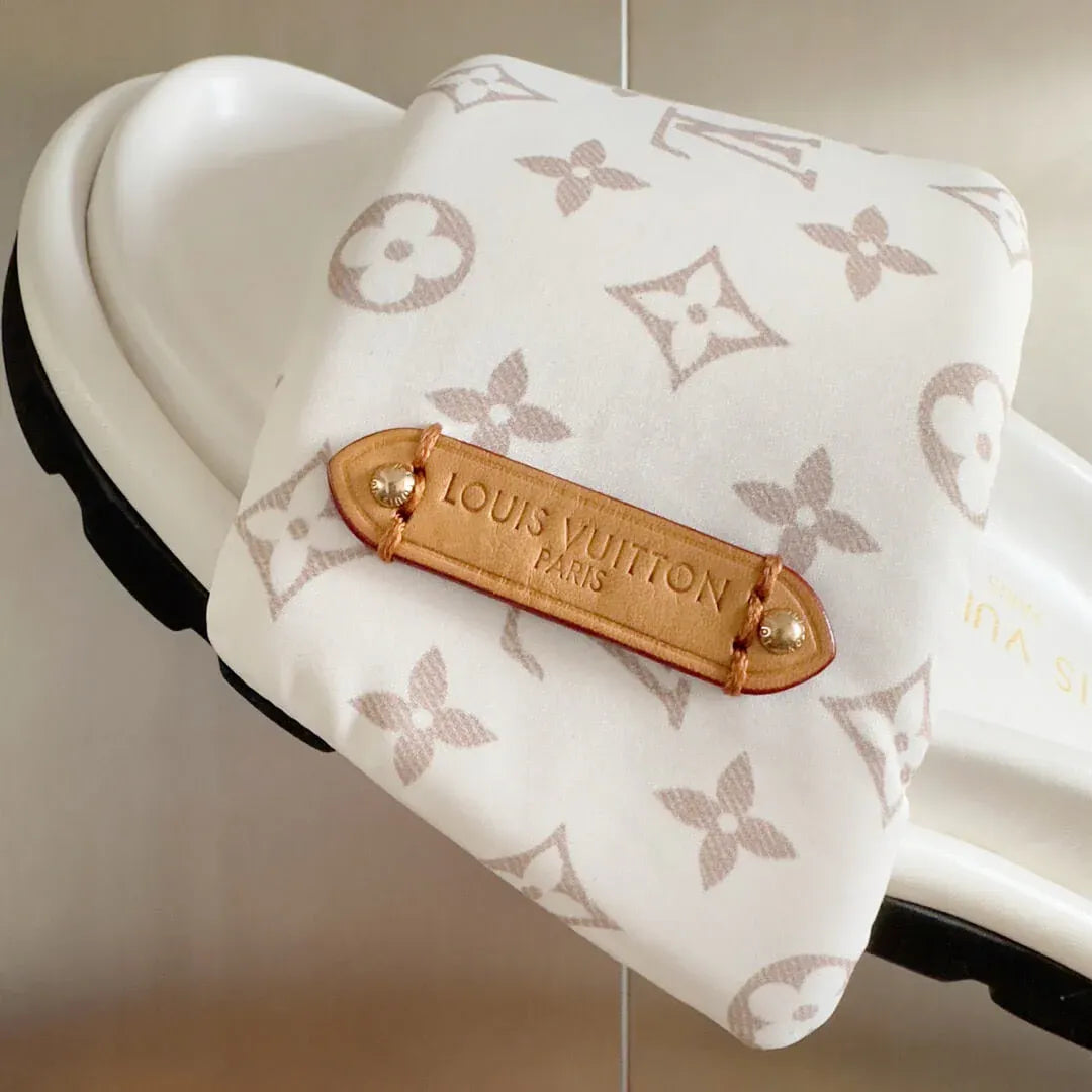 Classic Hook-and-Loop All-Over Print White Sandals