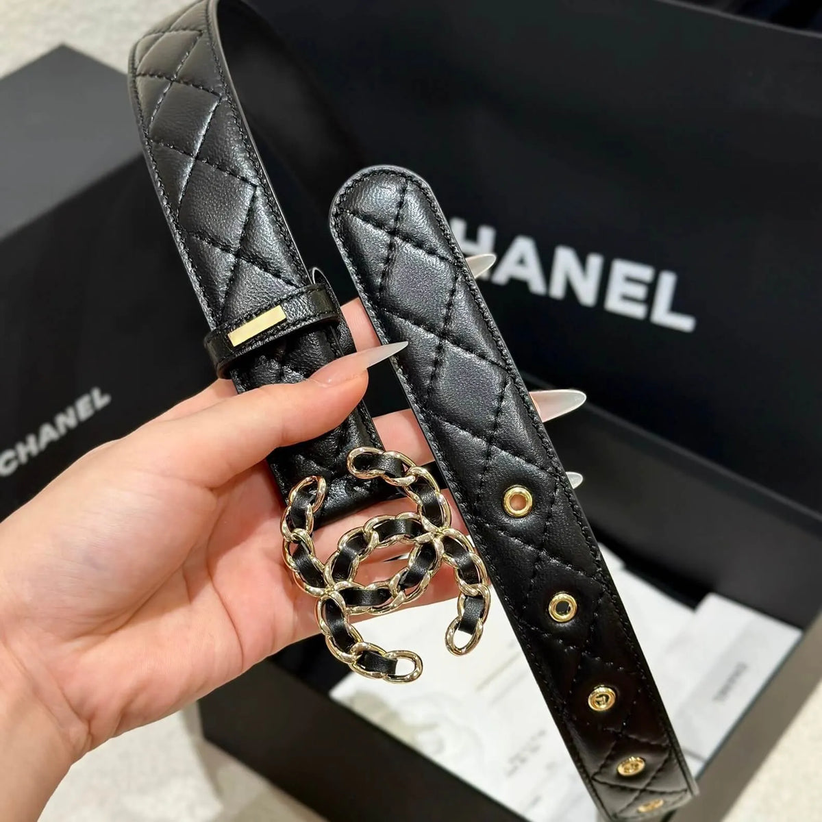 Classic Diamond Quilted Letter Buckle Belt