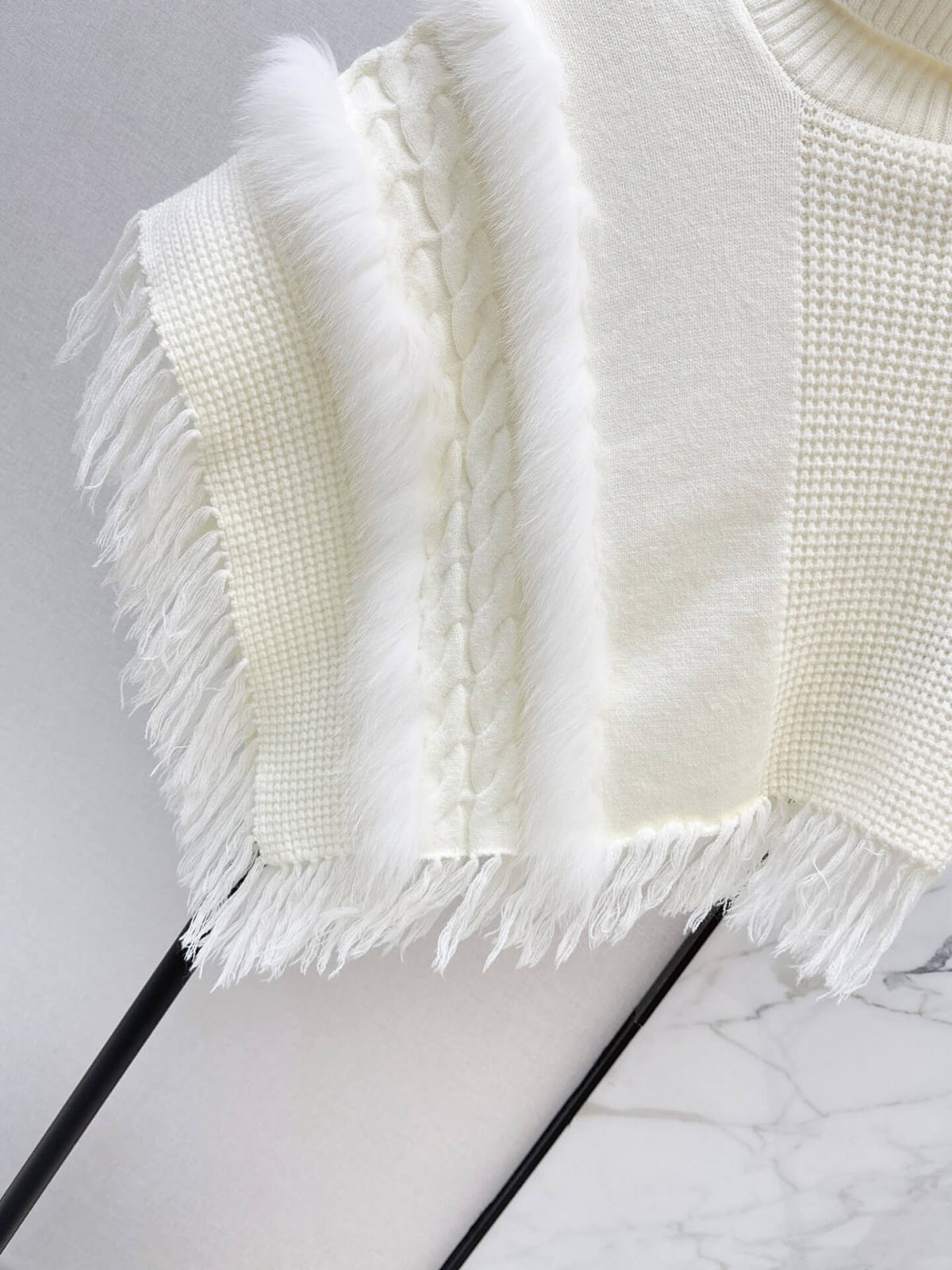 Turtleneck Fringe Knit Poncho