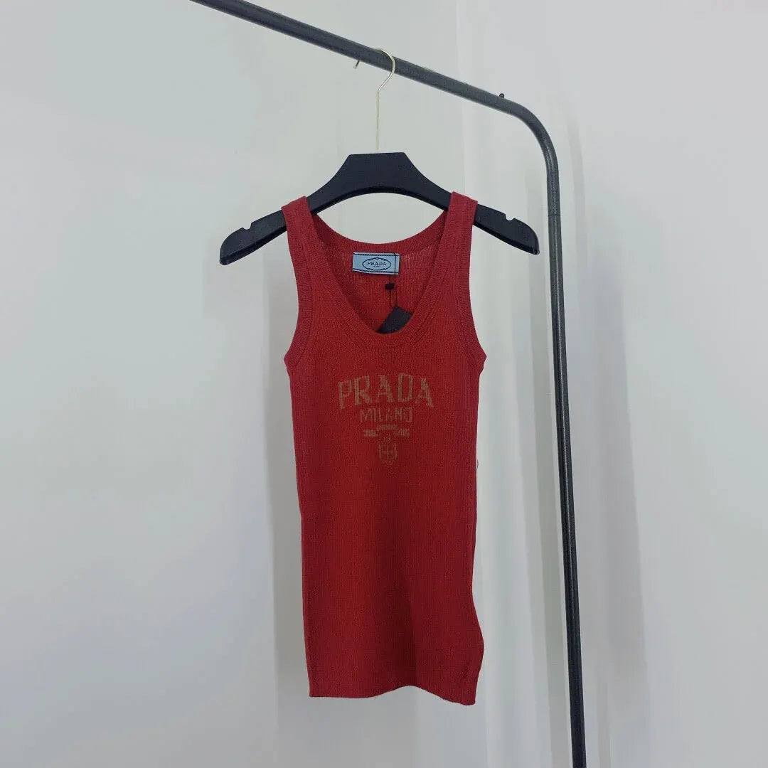 Letter Jacquard U-Neck Knitted Vest
