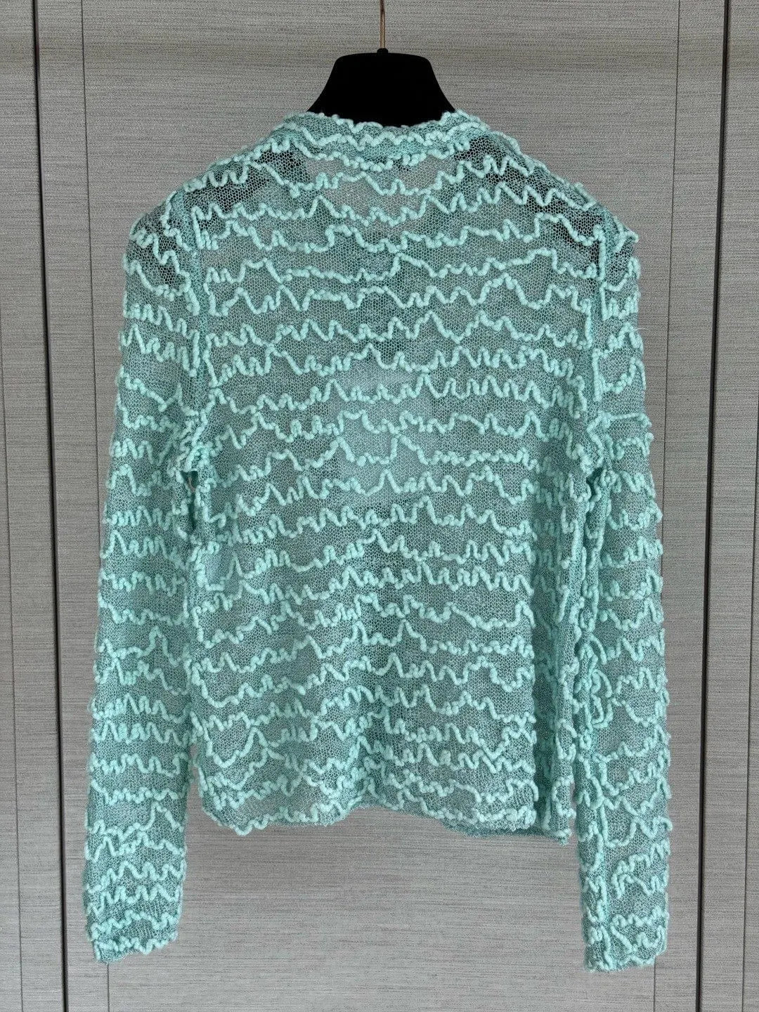 Wavy Textured Mesh Knit Cardigan