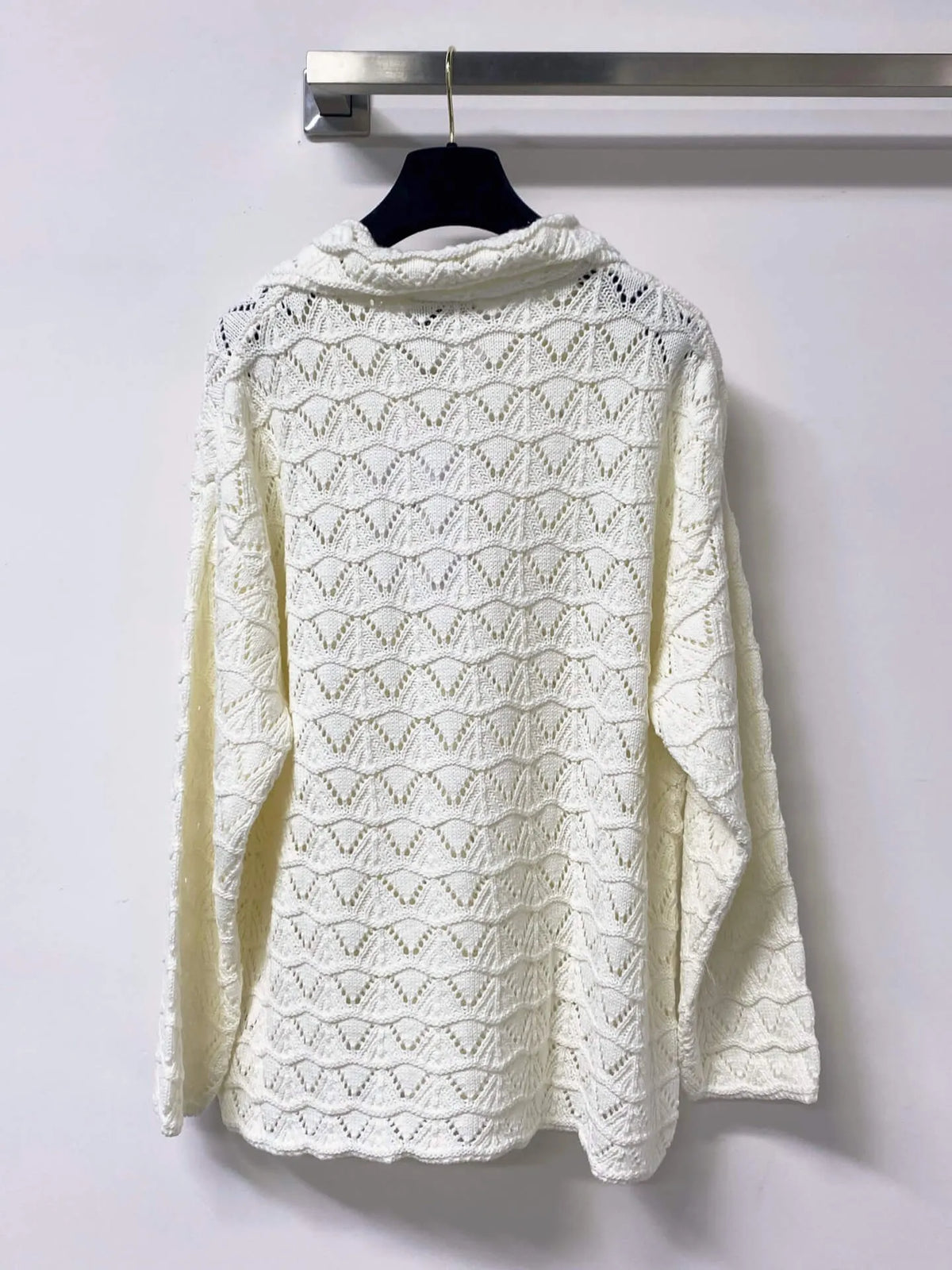 Polo Collar Hollow Knit Long Sleeve Top