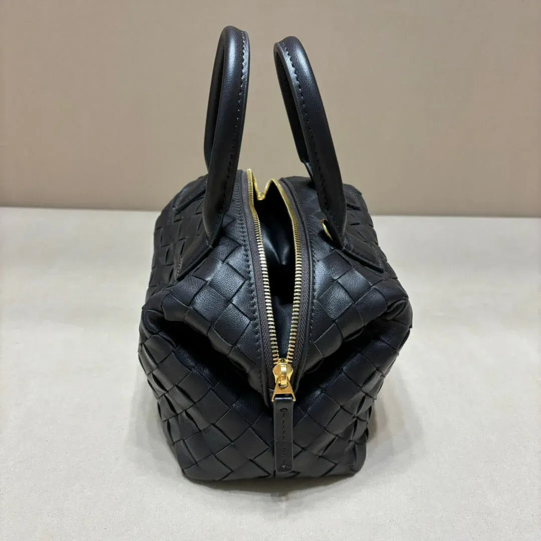 Minimalist Style Leather Woven Bowling Bag