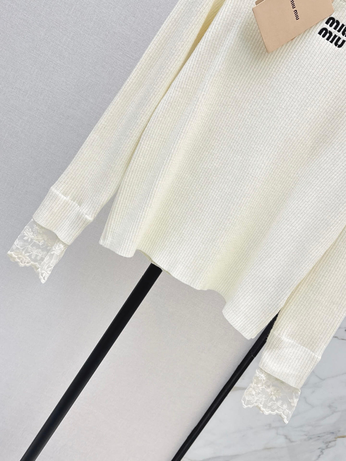 Lace Spliced Ribbed Long Sleeve