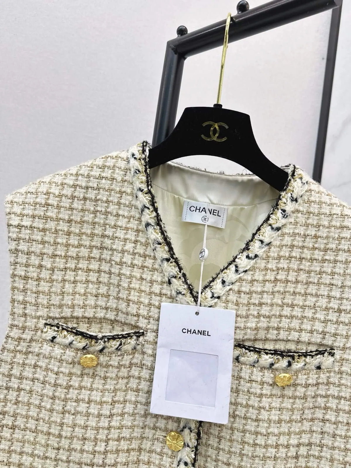 Check Tweed Cropped Vest V-Neck