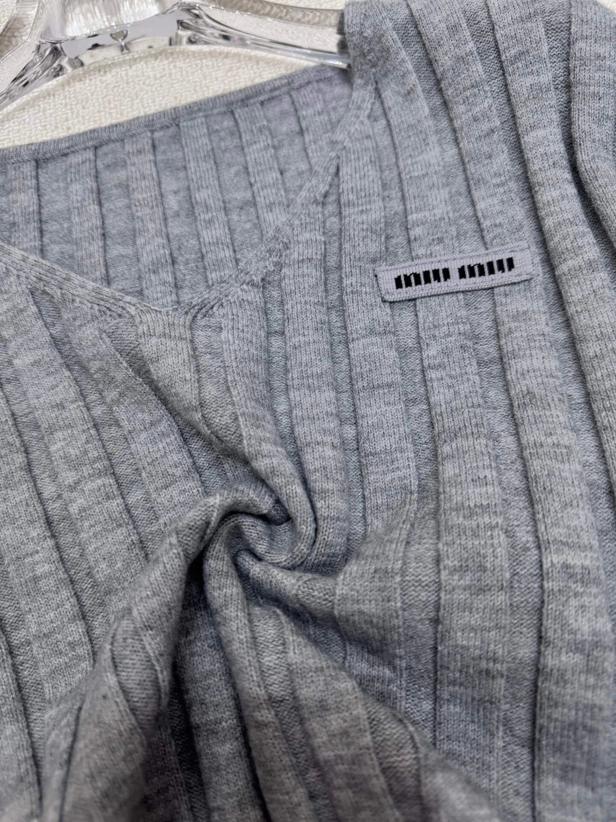 Label Detail Gray Sweater