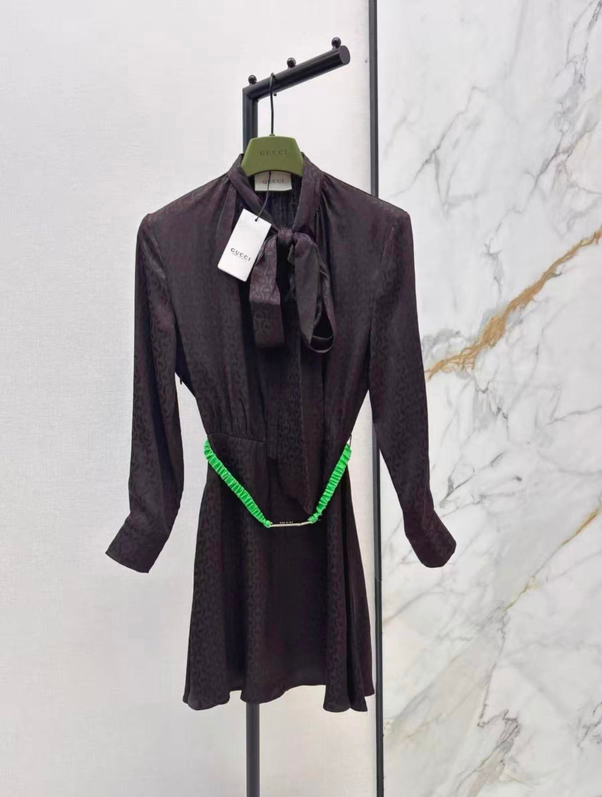 Ribbon-Tie Subtle Pattern Dress