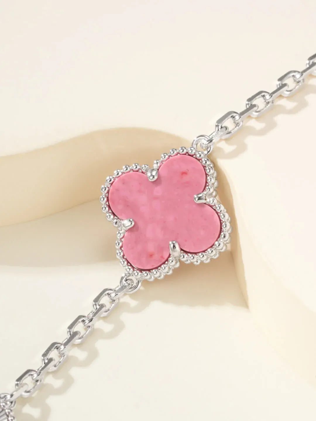 Trendy Pink Floral Link Bracelet