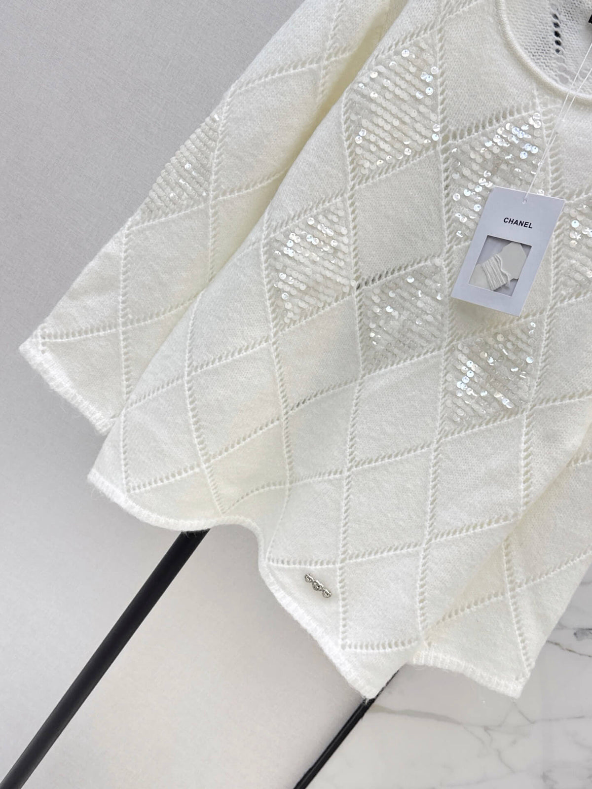 Openwork Diamond Sequin Knit Top