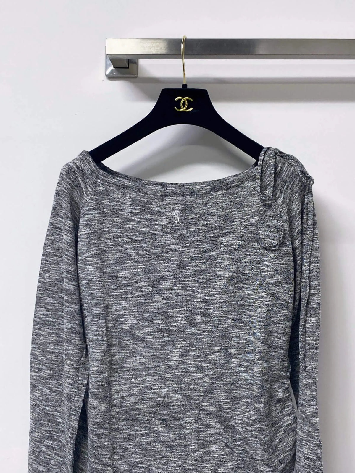 Side Drawstring Heather Knit Long Sleeve