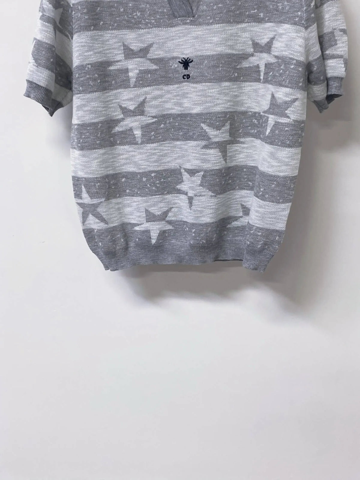 Star Jacquard Striped Knit Polo Top