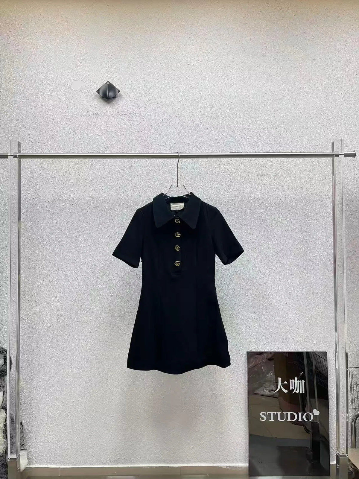 Gold Button Doll Collar Mini Dress