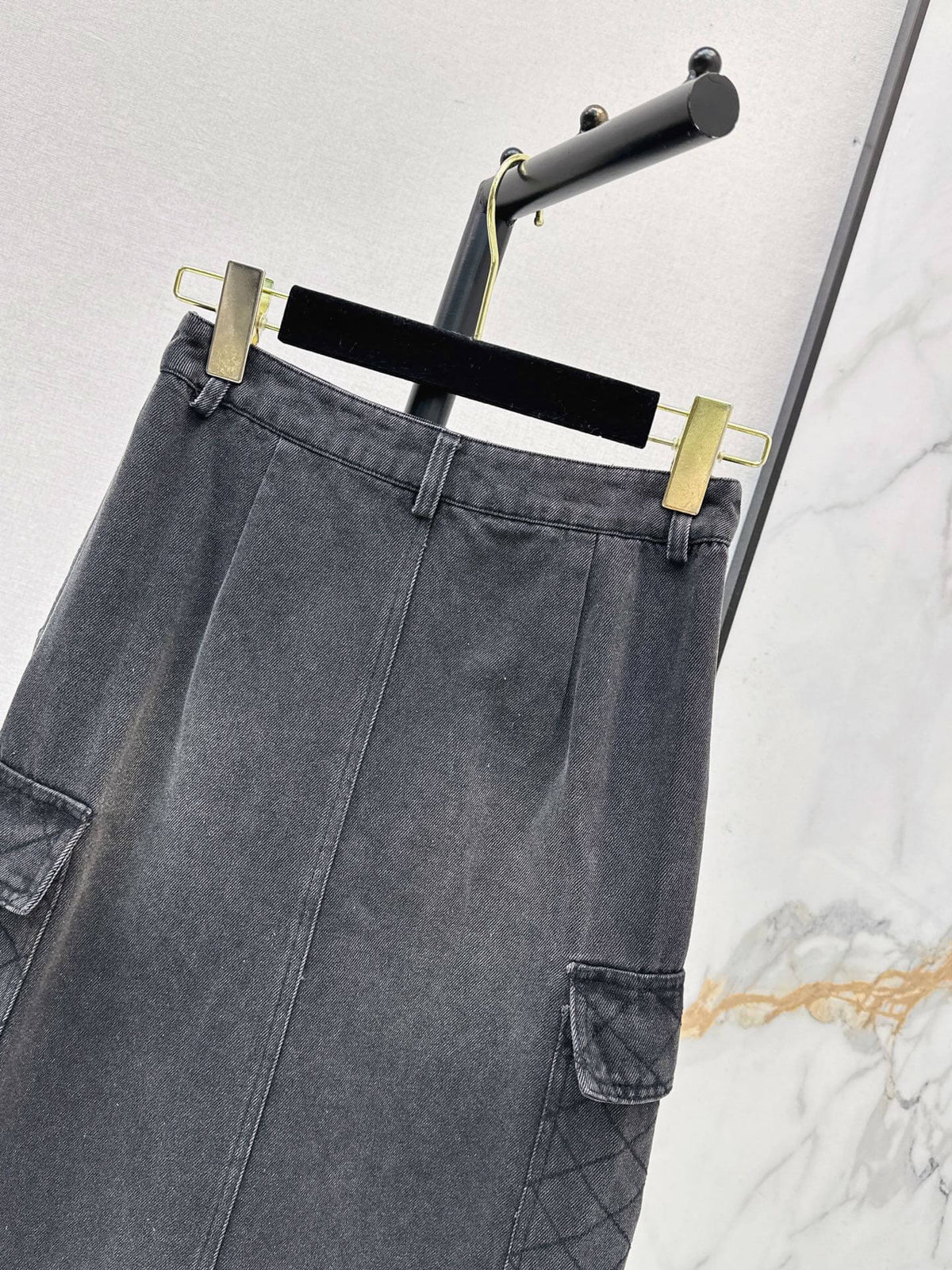 Cargo Denim Midi Skirt