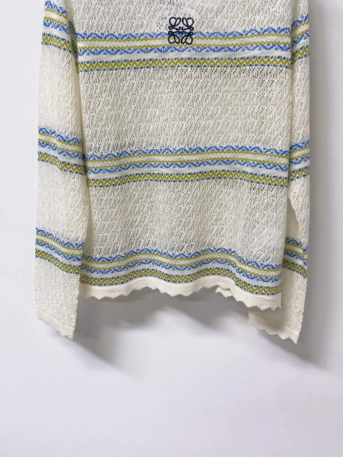Scallop Neck Striped Hollow Knit Top