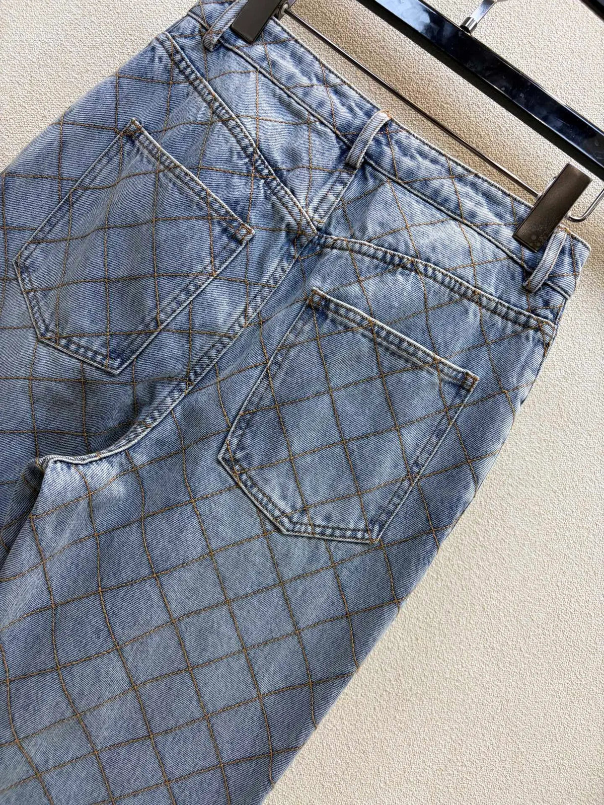 Rhombus Pattern Denim Pants