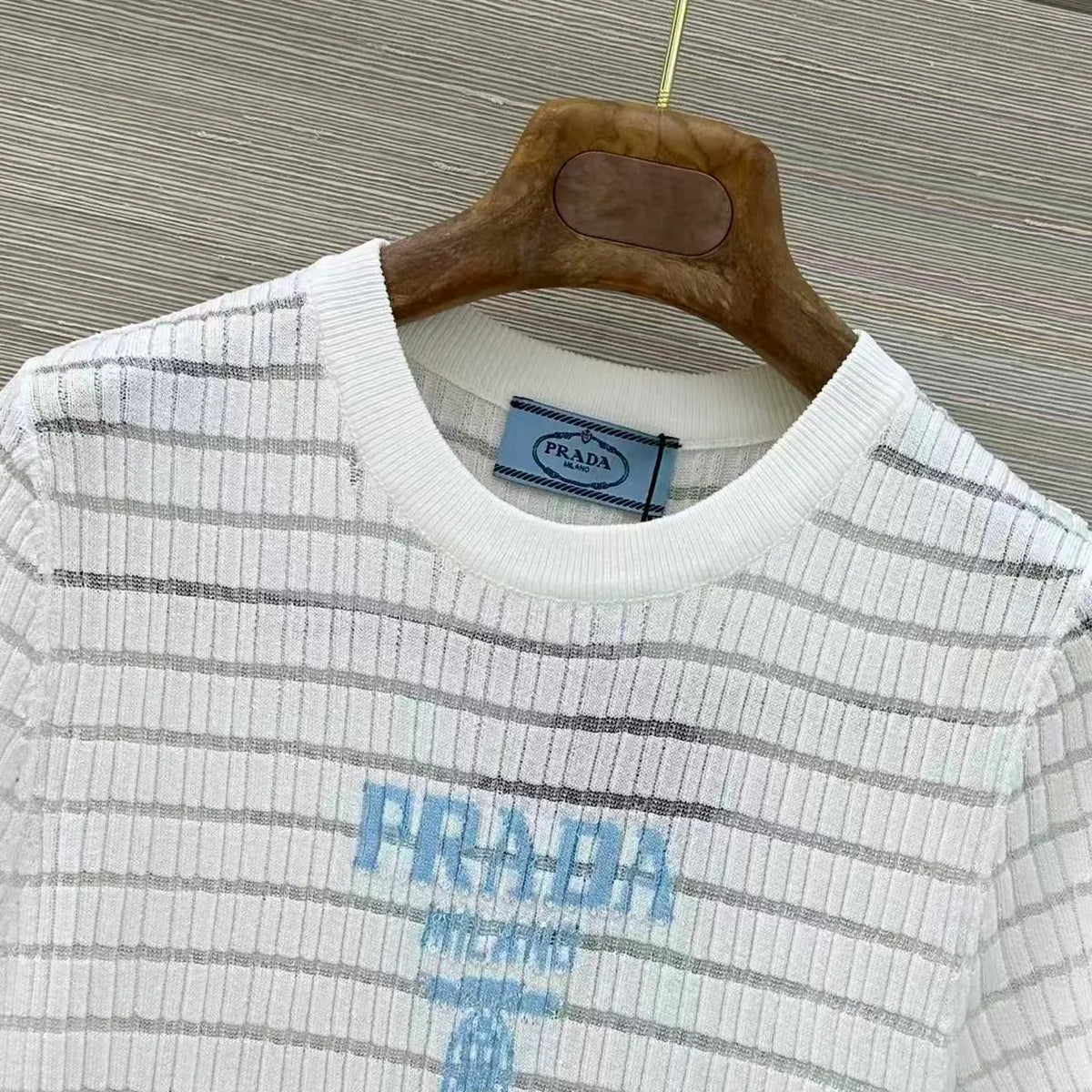 Sheer Stripe Crew Neck Knit Top