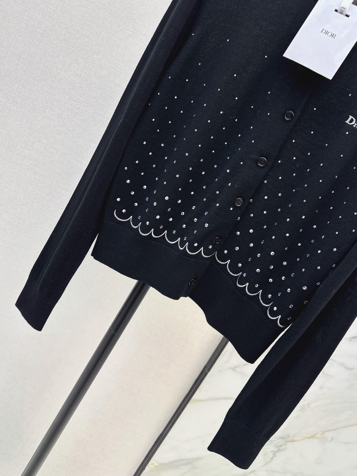 Gradient Rhinestone Crew Neck Cardigan