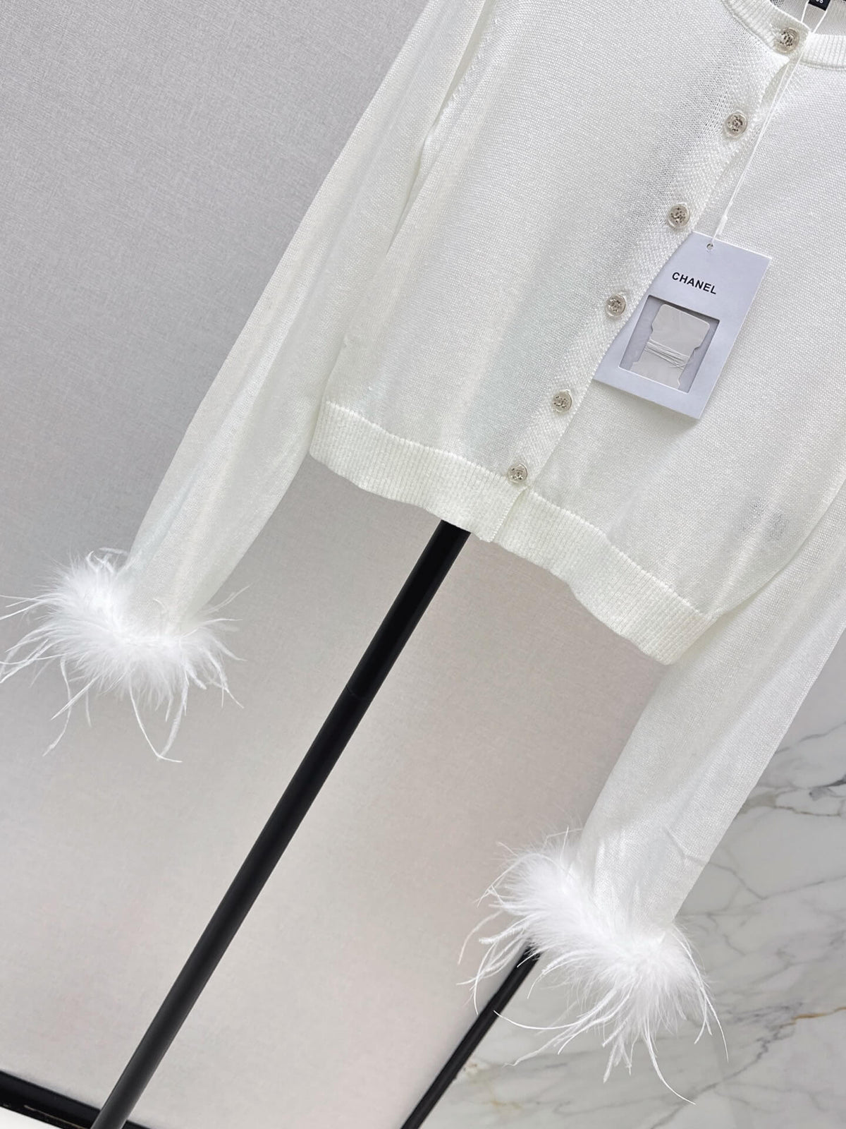 Feather Cuff Sheer Knit Cardigan
