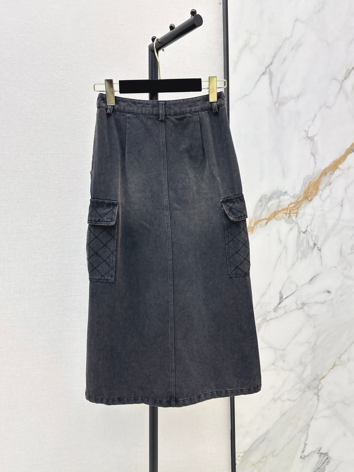 Cargo Denim Midi Skirt