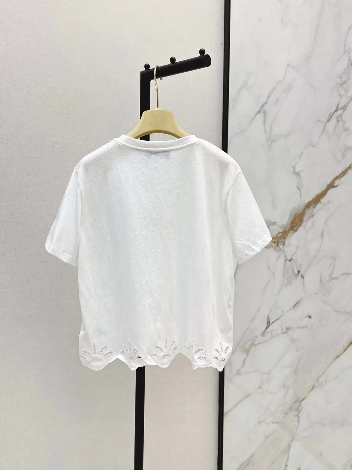 Eyelet Scalloped Hem Logo Patch Tee