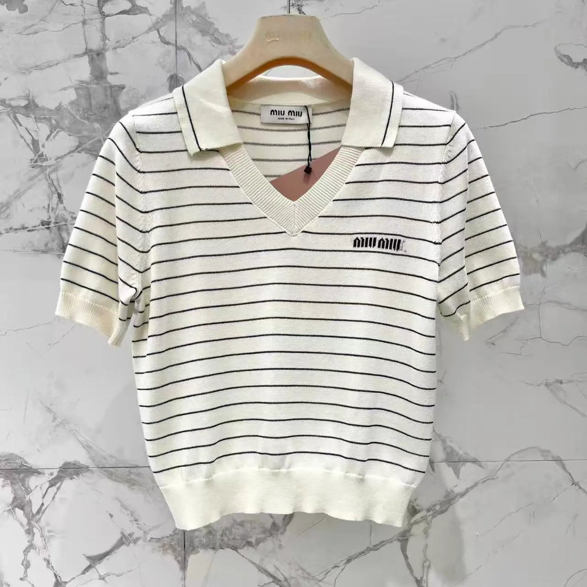 Color-Block Stripe Polo Knit Top
