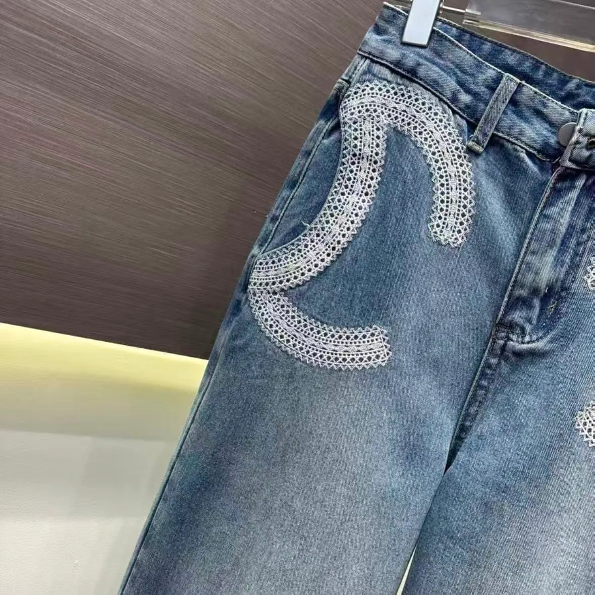 Symmetrical Pocket Embroidery Jeans