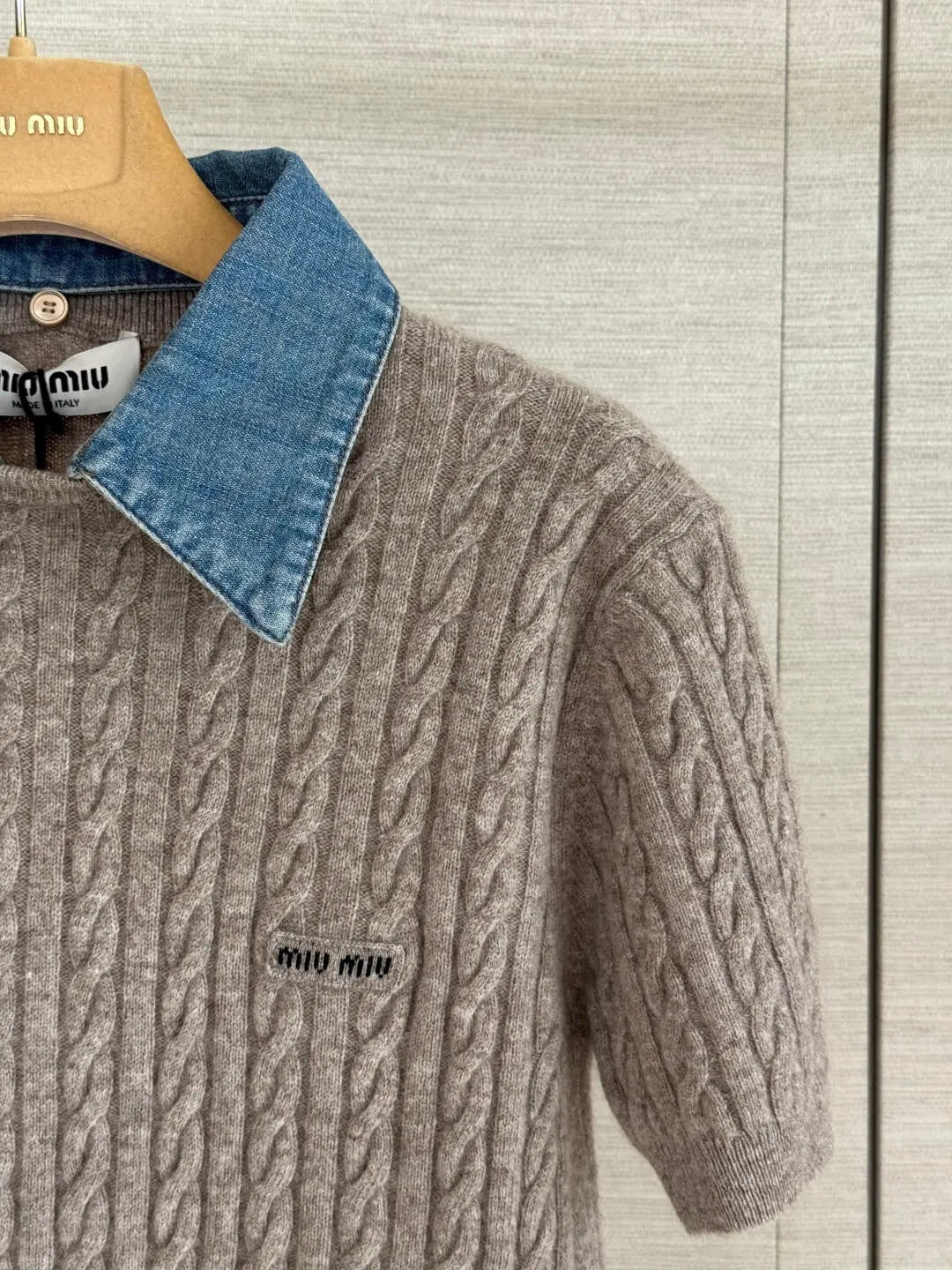 Cable Knit Denim Collar Top
