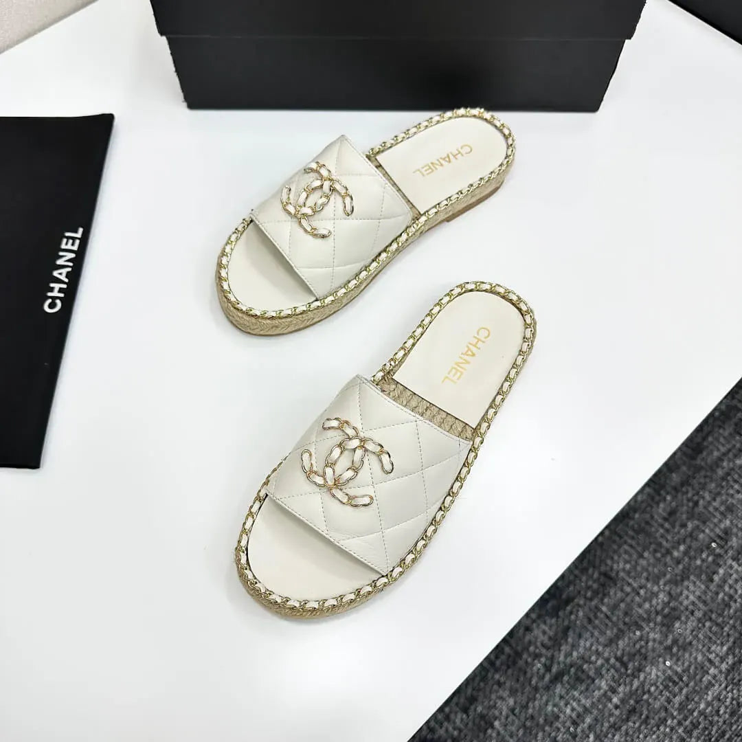 Runway Edition Leather-Patch Woven White Sandals