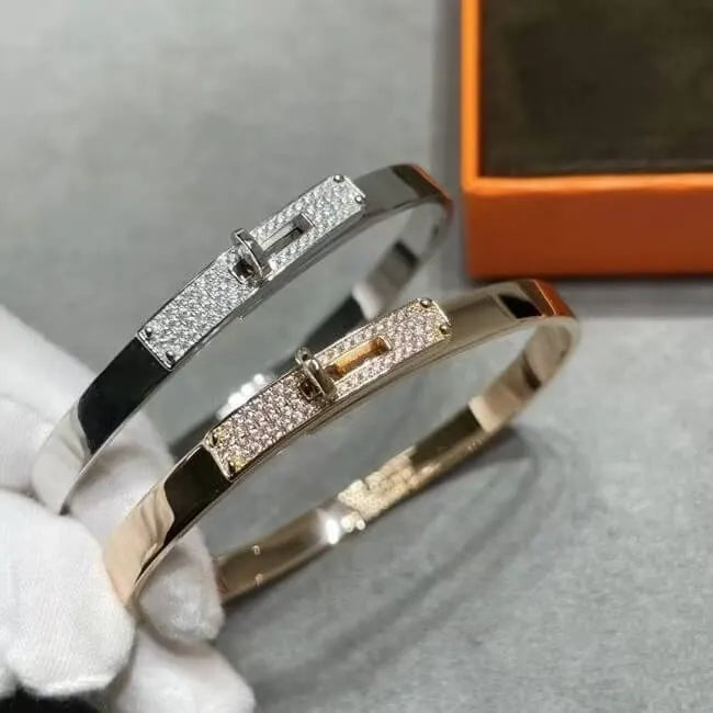 Classic Pavé Lock Charm Open Bangle