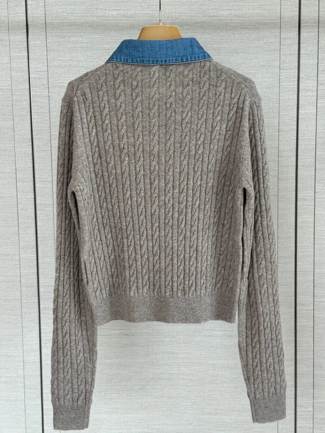 Cable Knit Denim Collar Cardigan