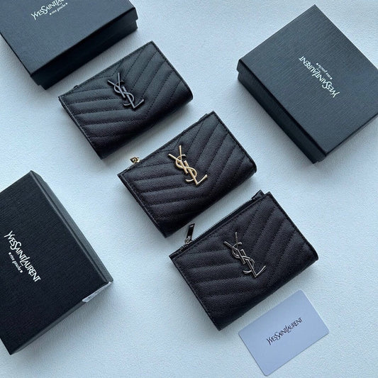 Black Textured  Short Wallet
