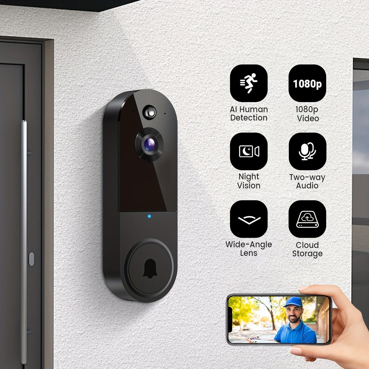 1080p Wireless Video Doorbell | Live View & Two-Way Talk