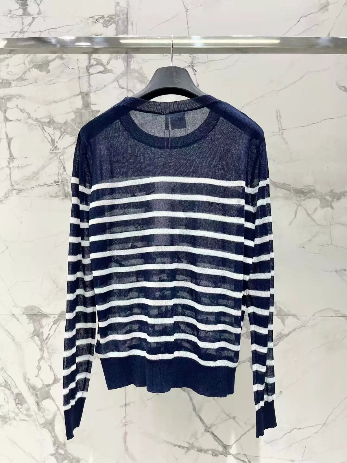 Bow Embroidery Stripe Knit Top