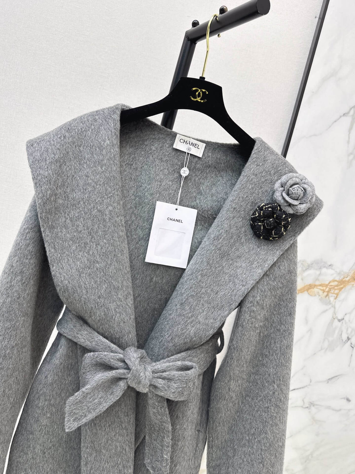 Heather Gray Shawl Collar Wrap Coat