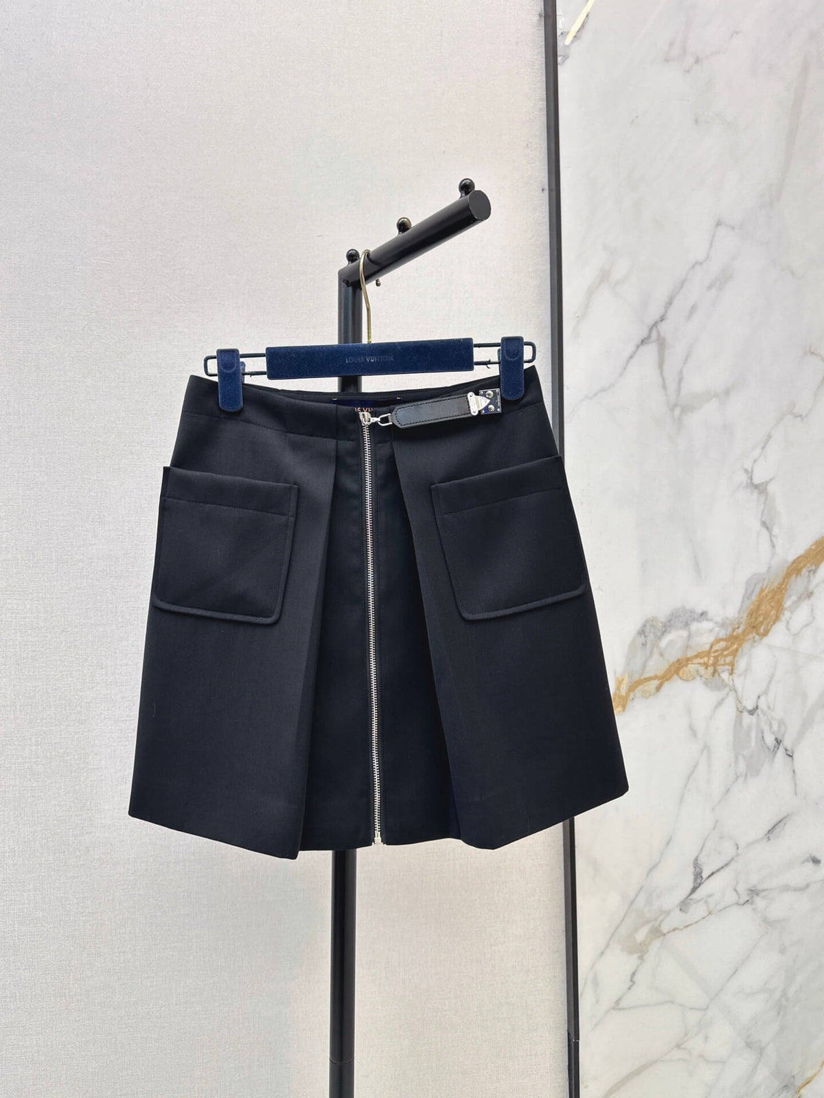 Black Belted Coat & Zipper Skirt Set