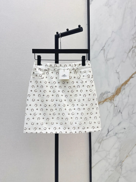 Horseshoe Print Denim Mini Skirt