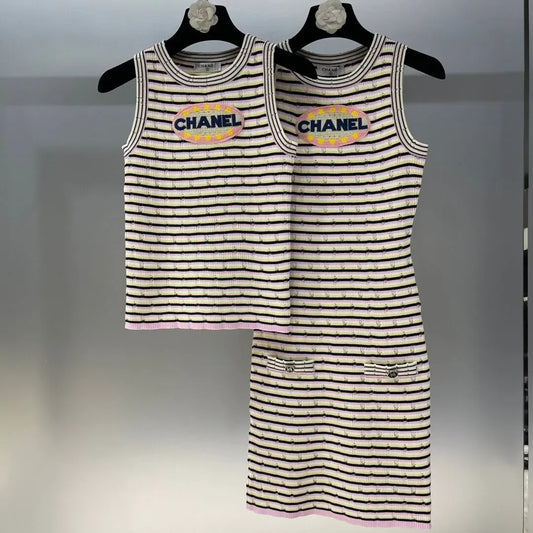 Letter Embroidered Colorful Vest Top and Dress