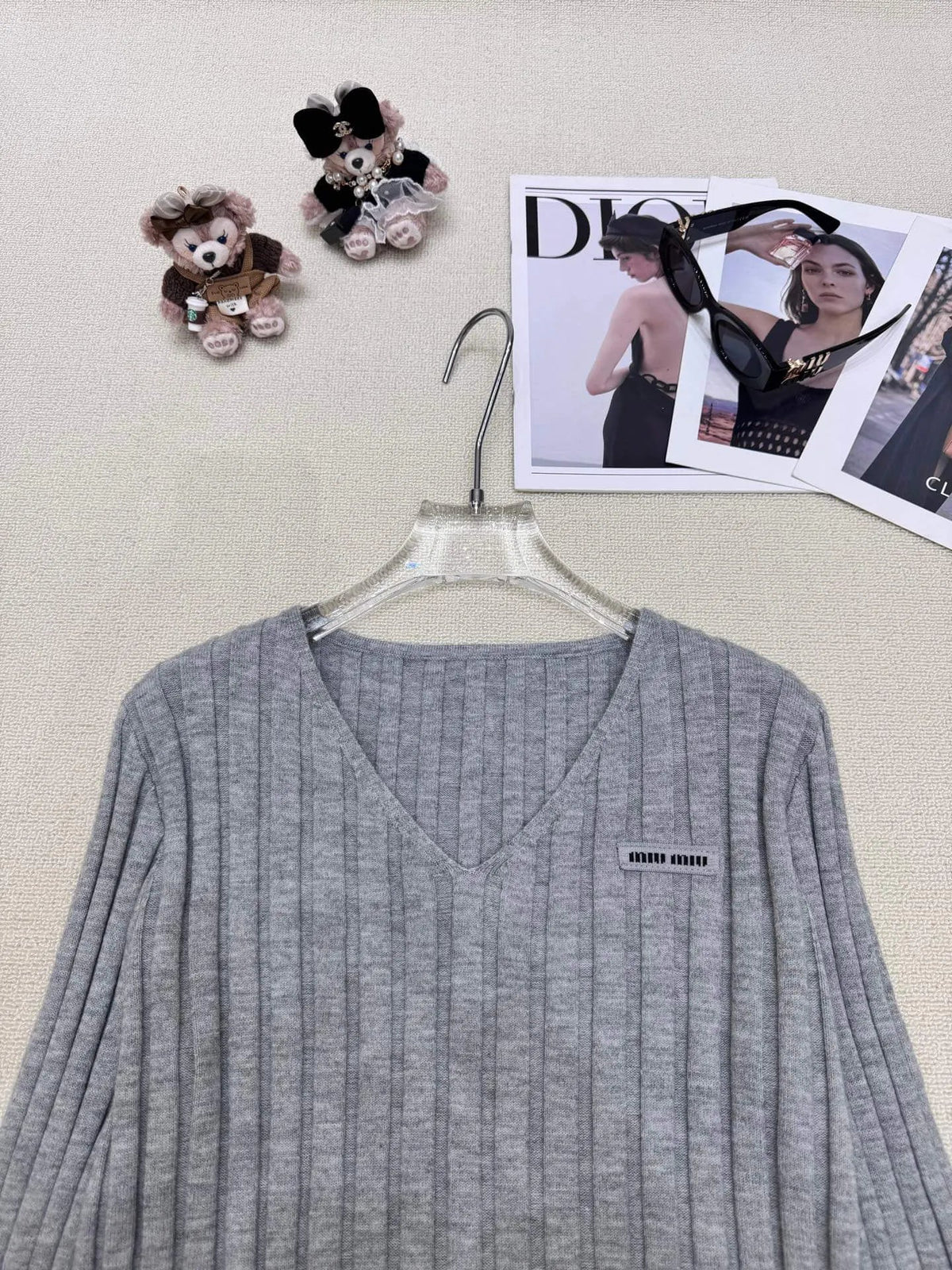 Label Detail Gray Sweater