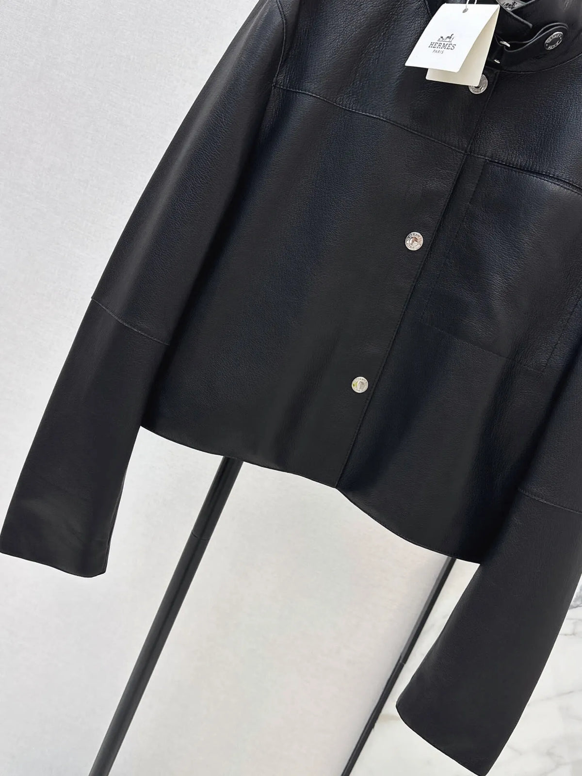Loose Fit Button Leather Coat