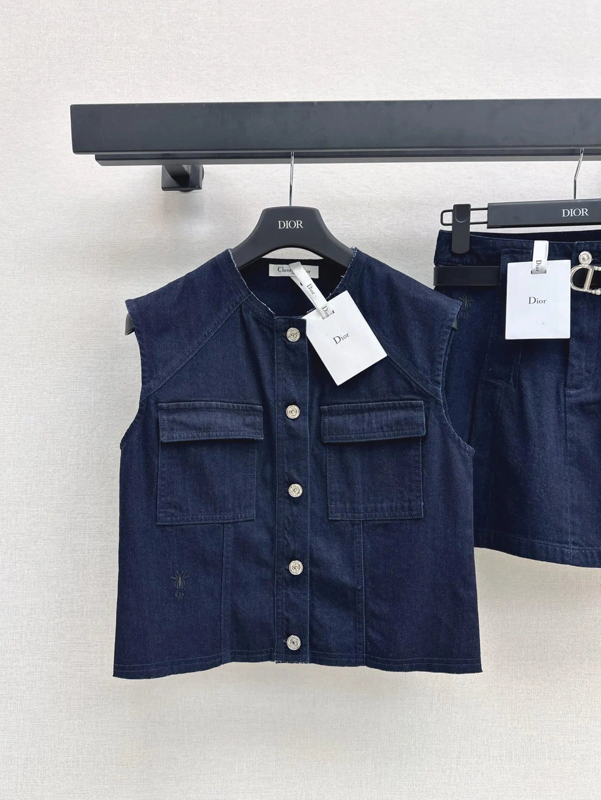 Dark Denim Vest Belted Skirt Set