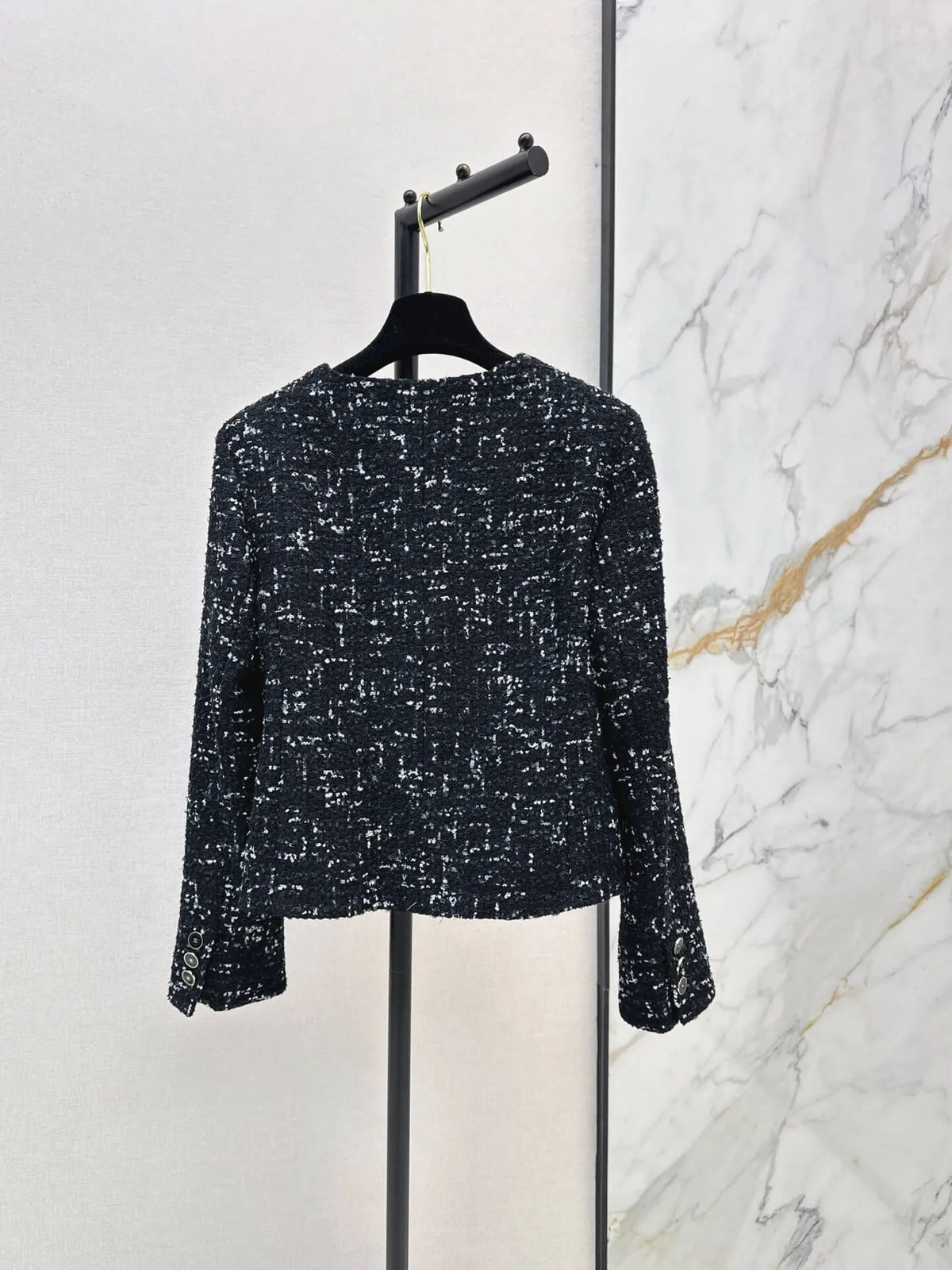 Black Silver Tweed Round Neck Jacket