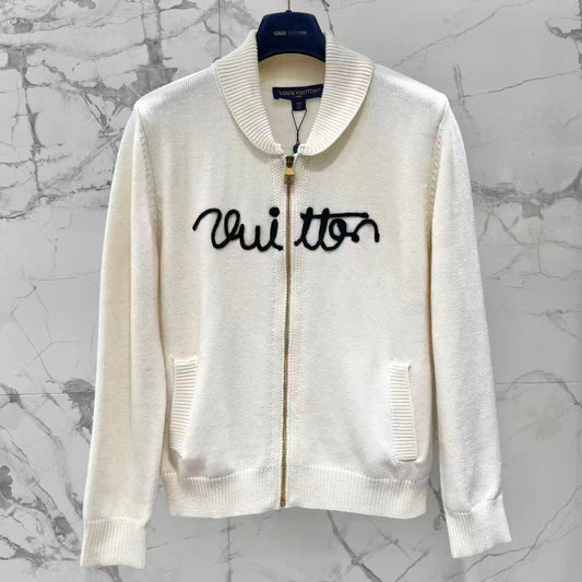 3D Embroidery Zip-Up Knit Jacket