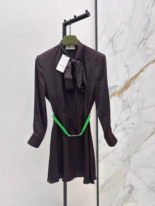 Ribbon-Tie Subtle Pattern Dress