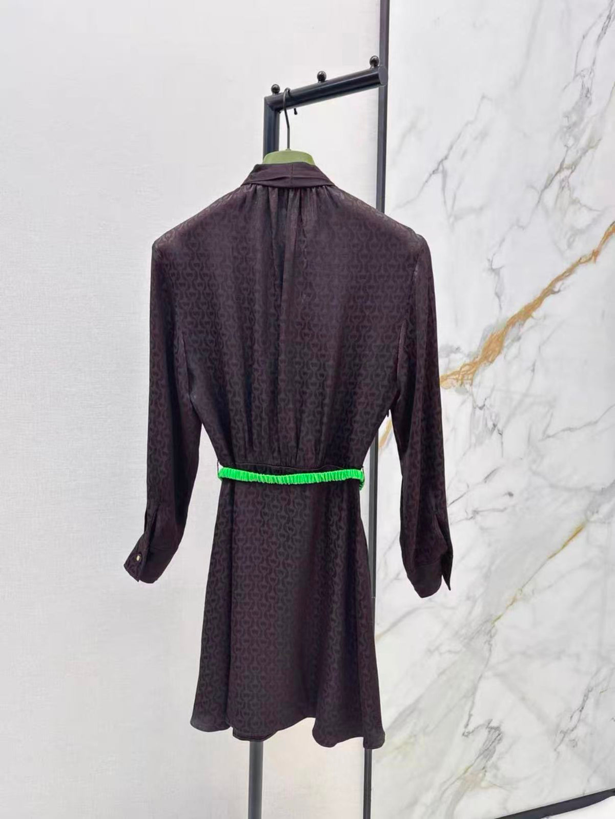 Ribbon-Tie Subtle Pattern Dress