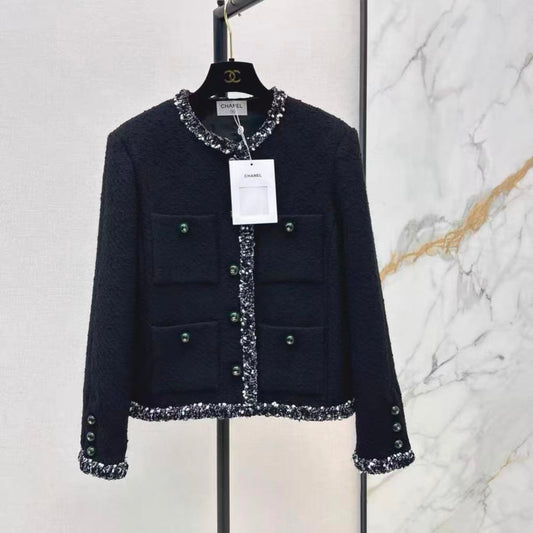 Emerald Green Button Black Jacket