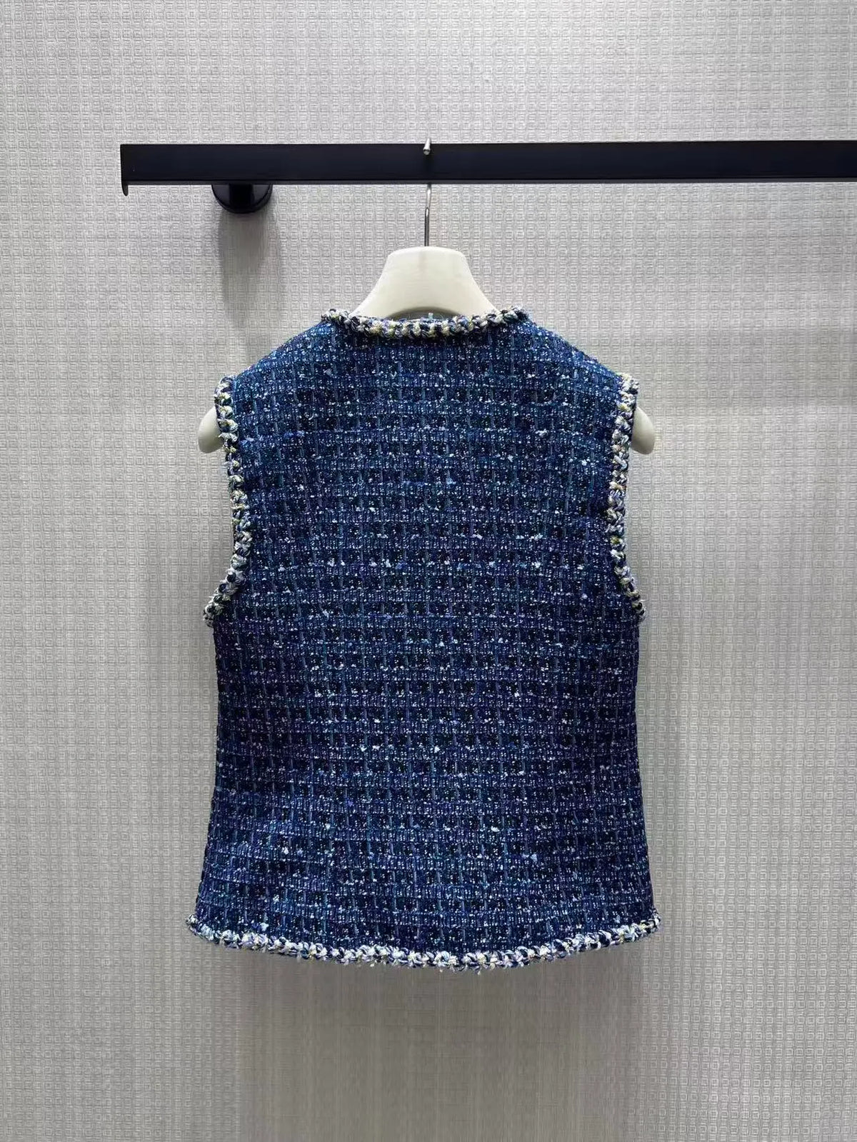 Mixed Yarn Openwork Blue Vest