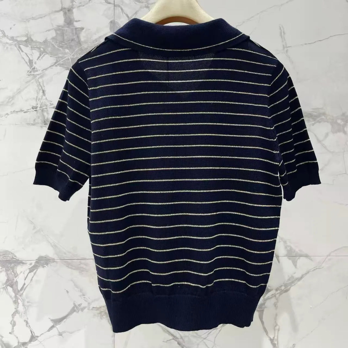 Color-Block Stripe Polo Knit Top