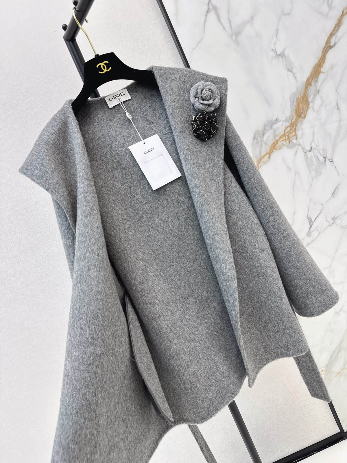 Heather Gray Shawl Collar Wrap Coat