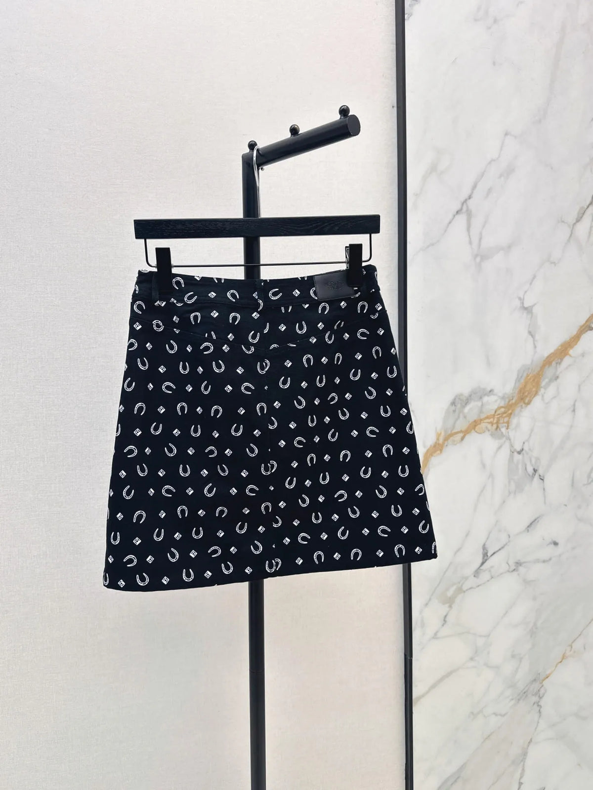 Horseshoe Print Denim Mini Skirt