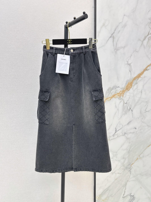 Cargo Denim Midi Skirt